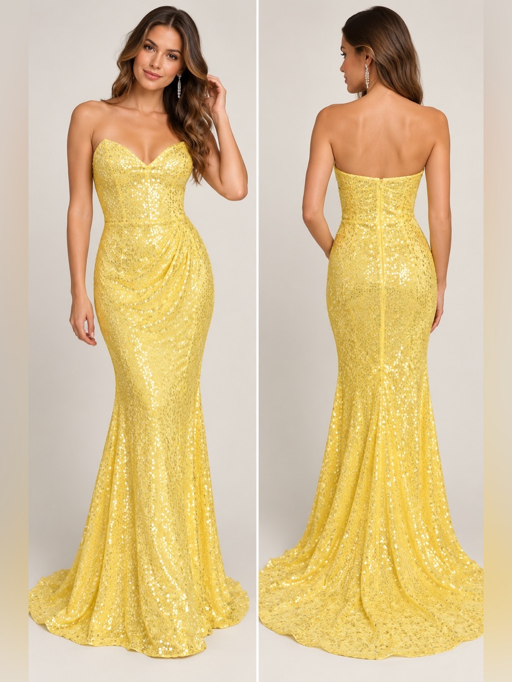 Vintage Jasz Couture by AdagioBella Yellow Sequin Mermaid Gown Size 6